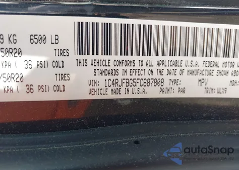 2015 Jeep Grand Cherokee Limited z USA, uszkodzony, nr VIN 1C4RJFBG5FC687808